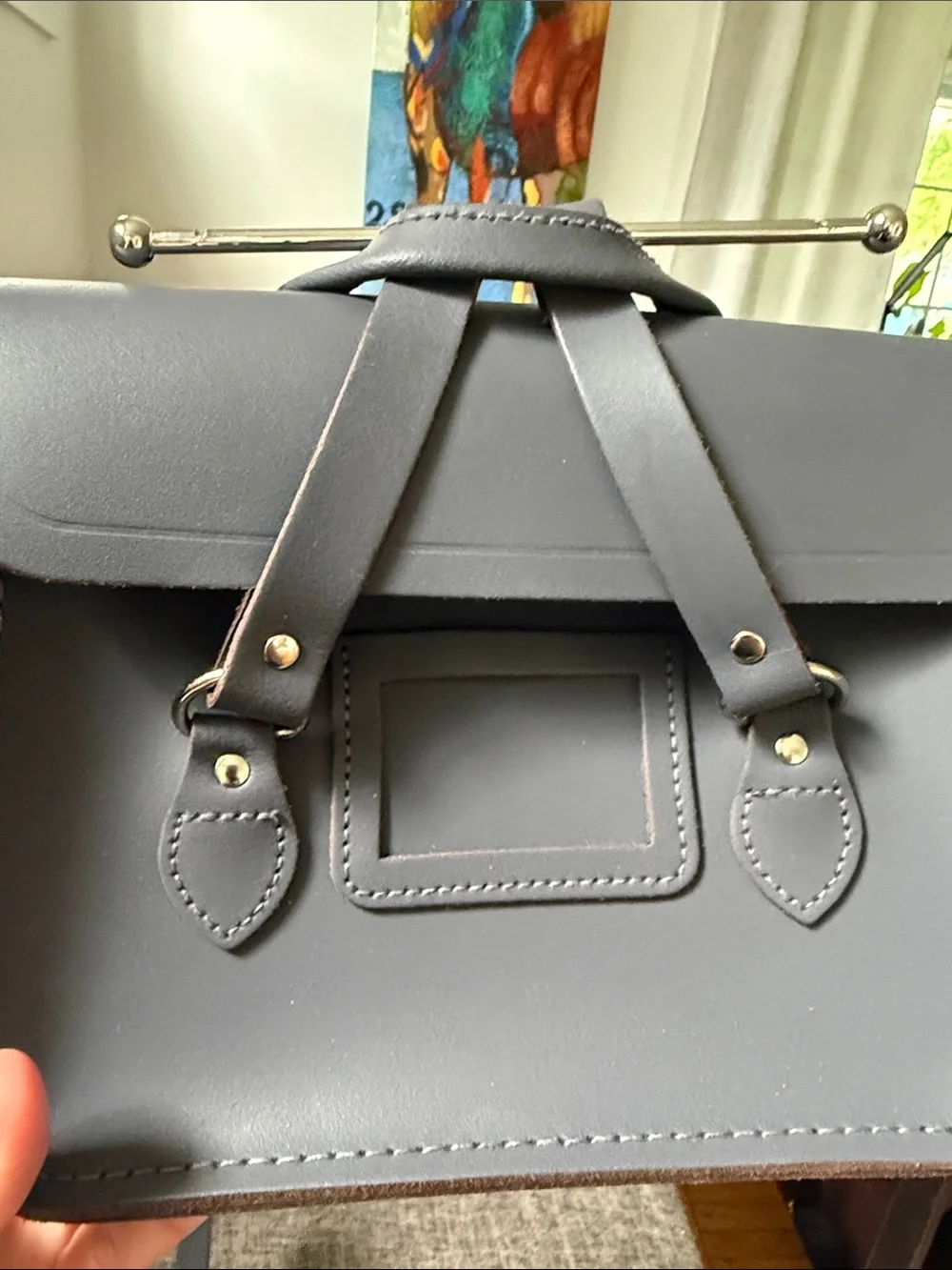 The Cambridge Satchel Company Slate Gray Leather Satchel Top Handle with strap